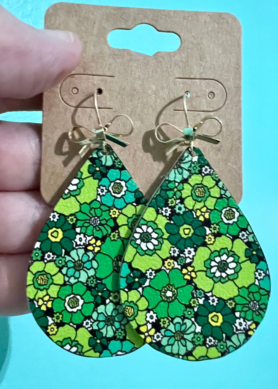 Retro Green Leather Earrings