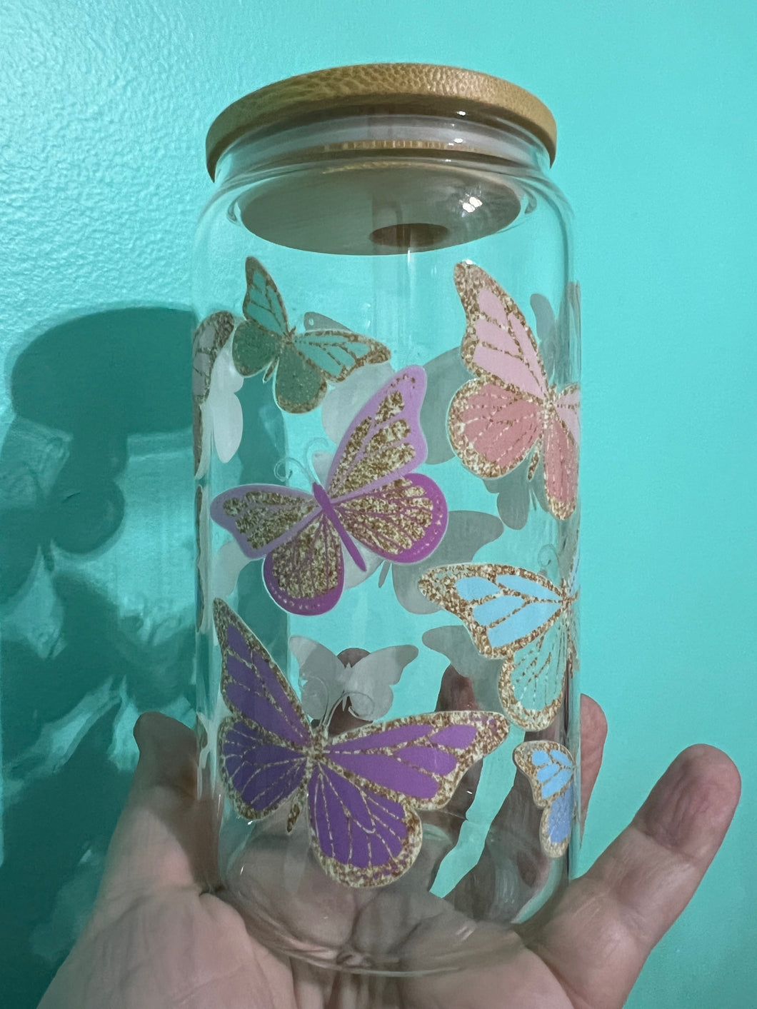 Sparkle Butterflies Glass Can