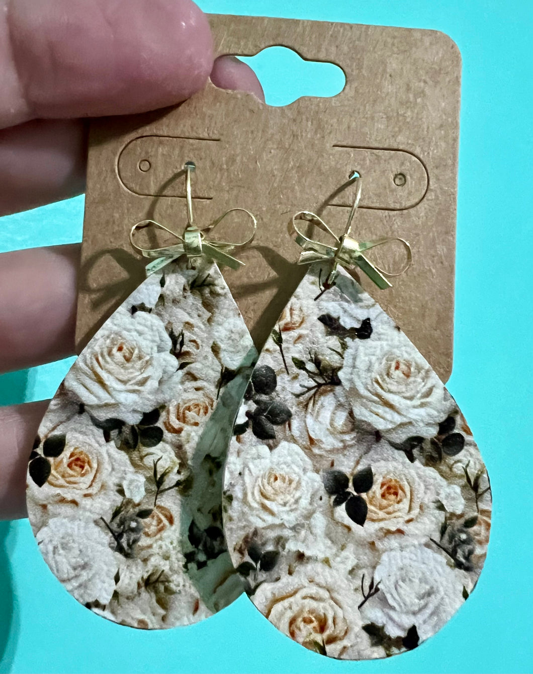 White Roses Leather Earrings