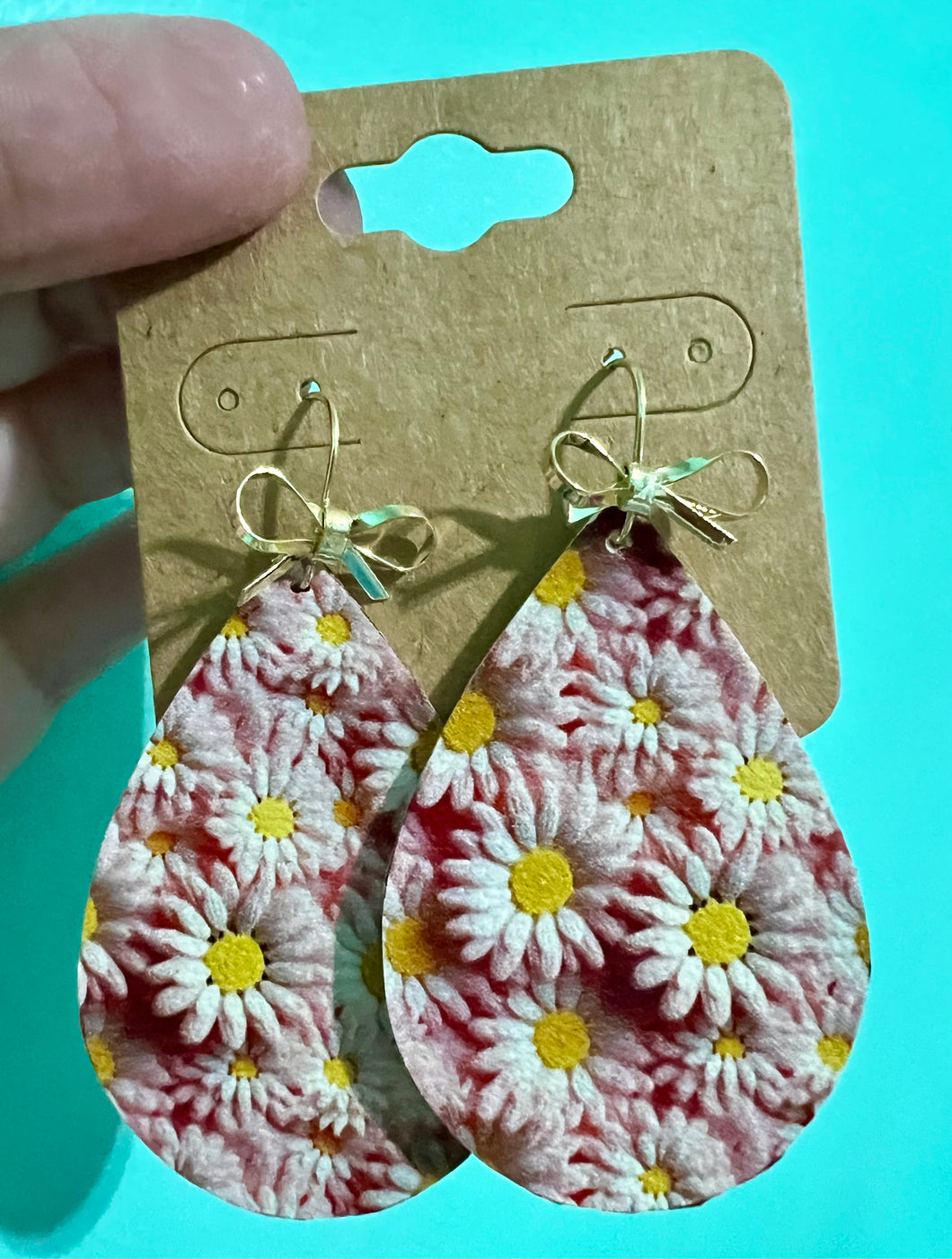 Pink Daisy Leather Earrings