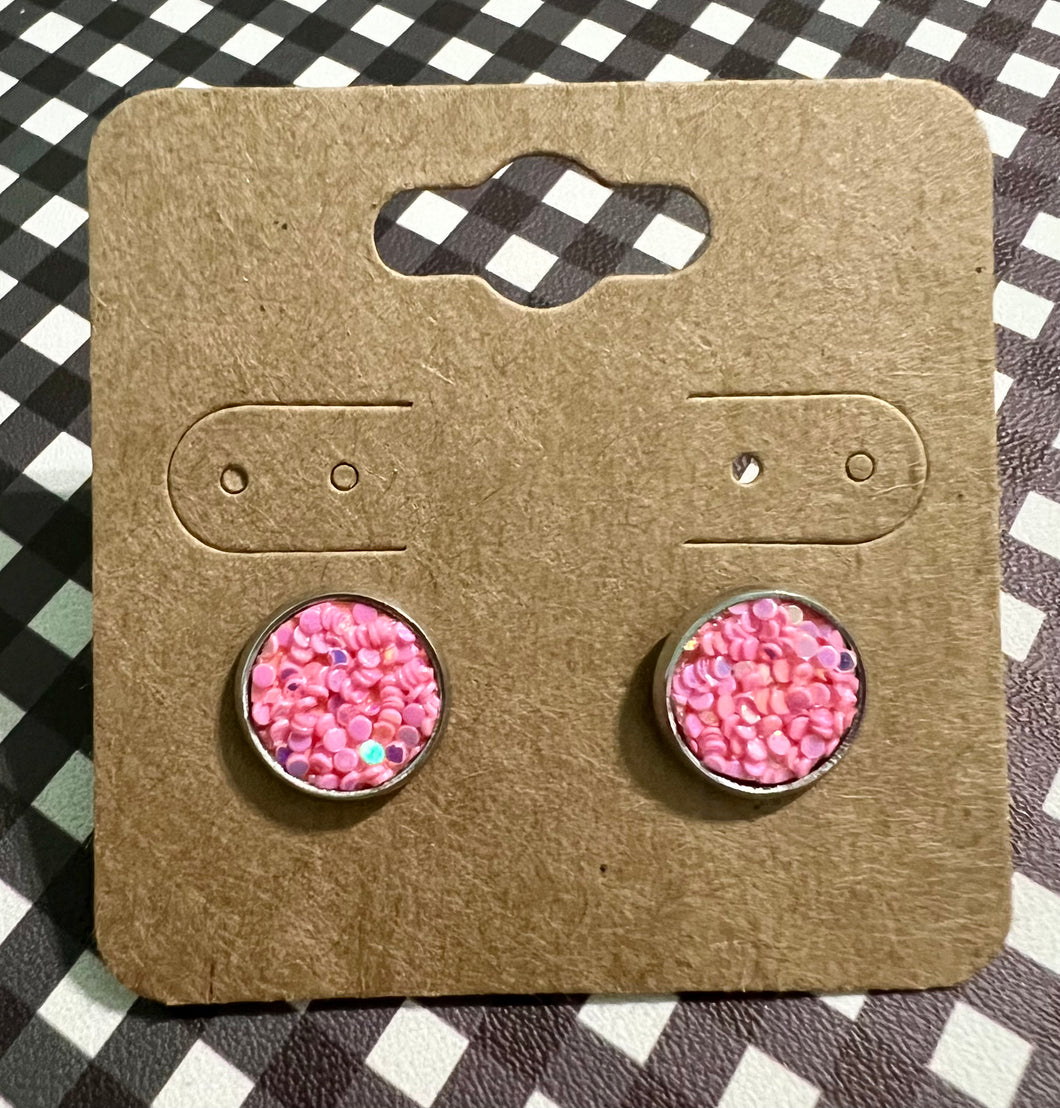 Pink Sparkle Stud Earrings