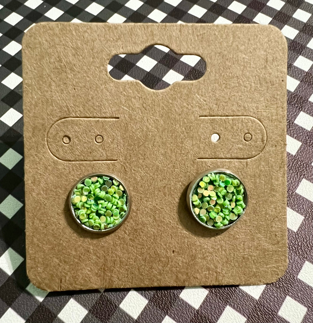 Green Sparkle Stud Earrings