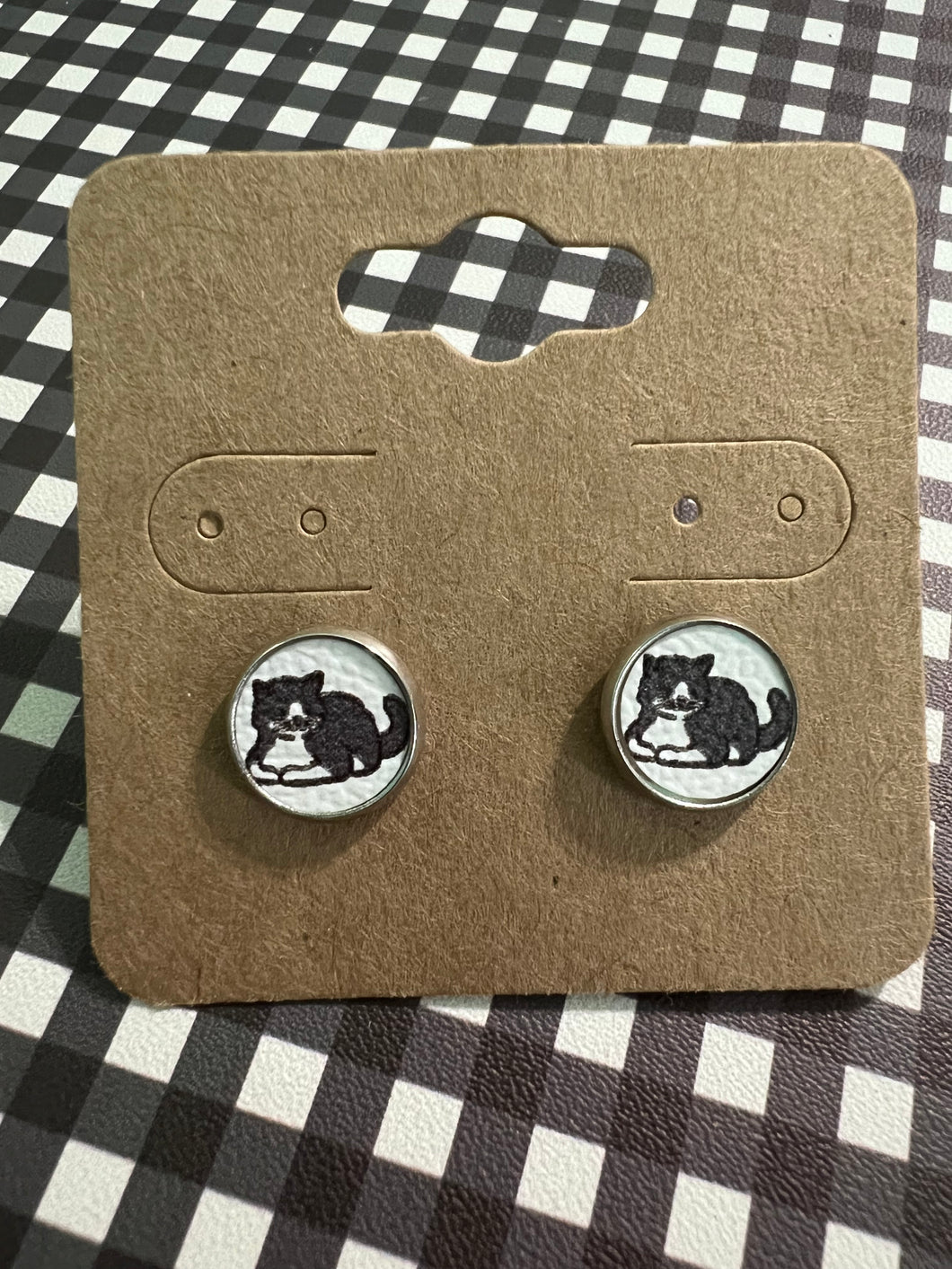 Tuxedo Cat Stud Earrings