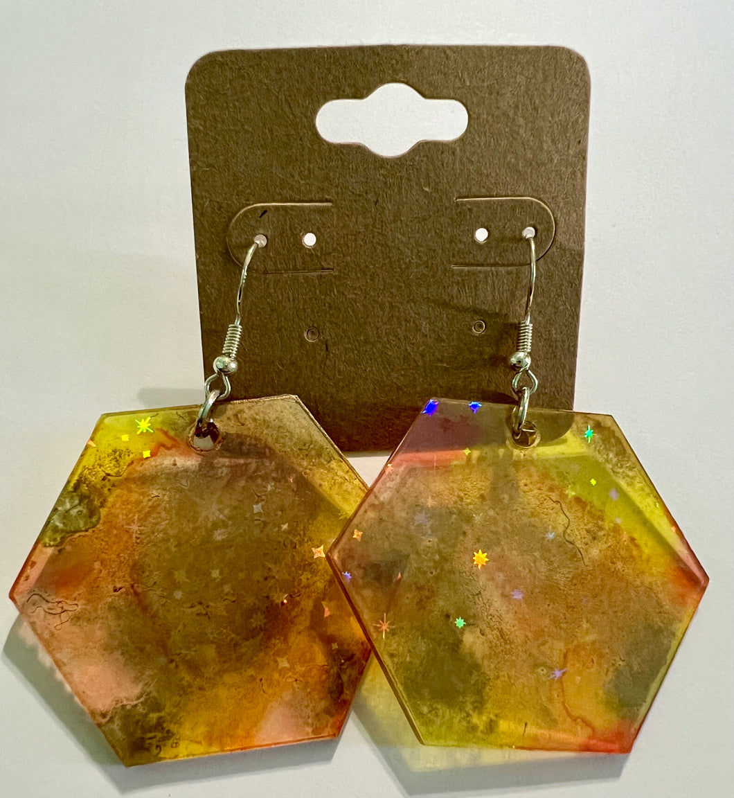 Rusted Hexagon Acrylic Earrings