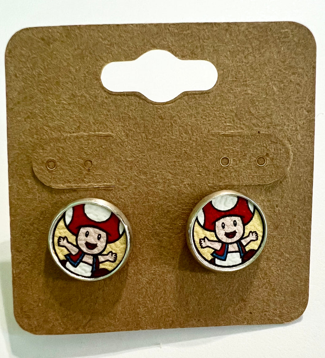 Red Mushroom Guy Stud Earrings