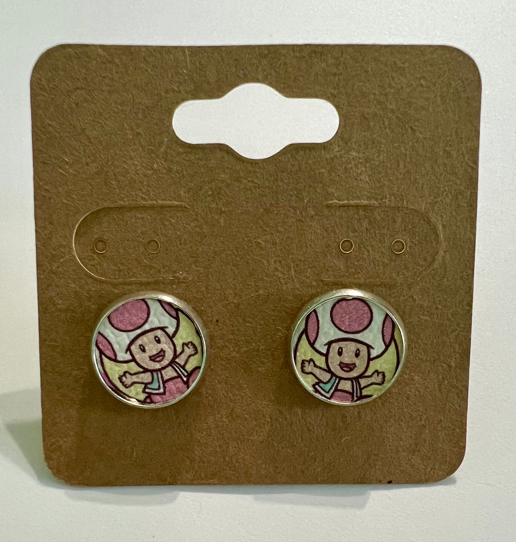 Pink Mushroom Gal Stud Earrings