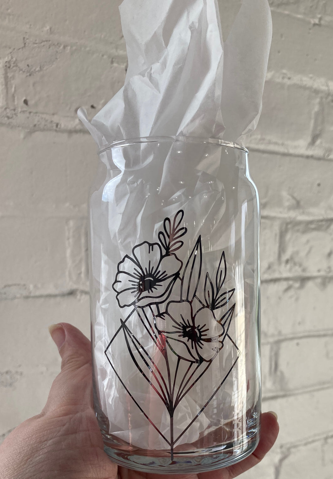 Geometric Floral Glass Can